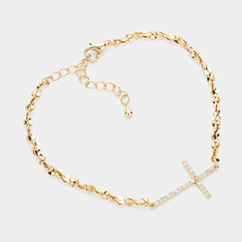 Stone Paved Cross Pointed Metal Bracelet