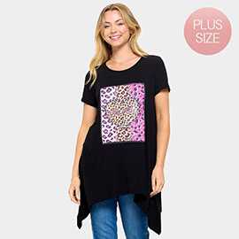 Stone Studded MaMa Message Leopard Heart Printed Half Sleeve Top