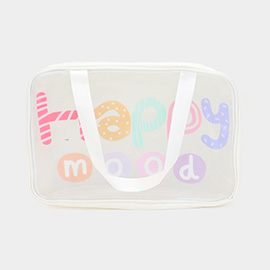 HAPPY MOOD Message Printed Translucent Mesh Divided Shoulder Bag / Tote Bag