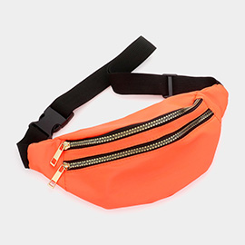 Half Moon Double Zipper Pocket Sling Bag / Fanny Pack / Belt Bag