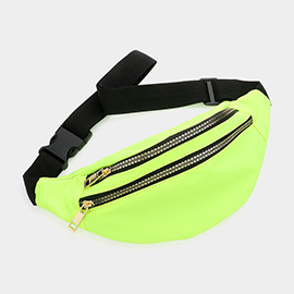 Half Moon Double Zipper Pocket Sling Bag / Fanny Pack / Belt Bag