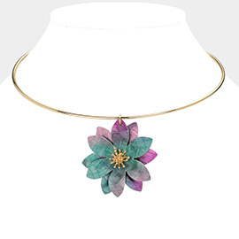 Fabric Flower Pendant Choker Necklace