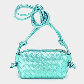 Metallic Faux Leather Weaved Crossbody Bag