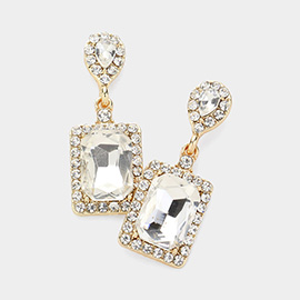 Square Stone Cluster Dangle Evening Earrings