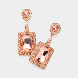 Square Stone Cluster Dangle Evening Earrings