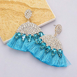 Marquise Stone Cluster Pointed Rhinestone Paved Tassel Dangle Earrings