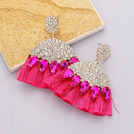 Marquise Stone Cluster Pointed Rhinestone Paved Tassel Dangle Earrings