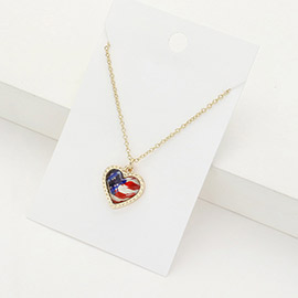 American USA Flag Heart Pendant Necklace