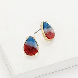 American USA Flag Theme Druzy Teardrop Stud Earrings