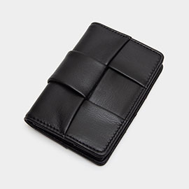 Faux Leather Weave Card Holder Wallet