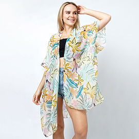 Tropical Print Kimono Poncho