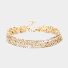 CZ Baguette Rhinestone Embellished Evening Bracelet