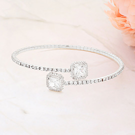 CZ Square Stone Tip Rhinestone Paved Evening Bracelet