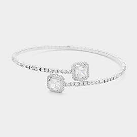 CZ Square Stone Tip Rhinestone Paved Evening Bracelet