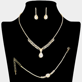 CZ Teardrop Stone Pointed Rhinestone Paved Jewelry Set