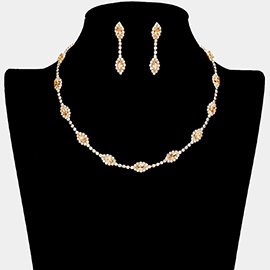 CZ Marquise Stone Pointed Rhinestone Paved Station Necklace