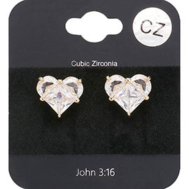 CZ Stone Heart Stud Earrings