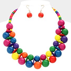 Wood Ball Embellished Statement Necklace