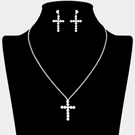 CZ Stone Paved Cross Pendant Rhinestone Necklace