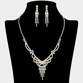 Rhinestone Paved Fringe V Shaped Necklace