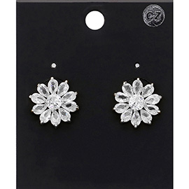 Round CZ Stone Pointed Flower Stud Earrings