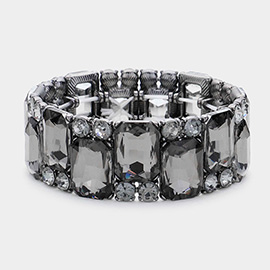 Rectangle Round Glass Stone Cluster Stretch Evening Bracelet