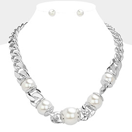 Pearl Pointed Chunky Chain Necklace