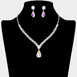 Teardrop Stone Pointed Rhinestone Paved Necklace