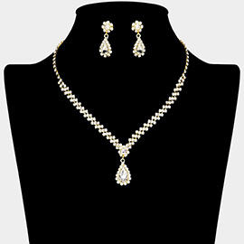 Teardrop Stone Pointed Rhinestone Paved Necklace