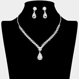 Teardrop Stone Pointed Rhinestone Paved Necklace