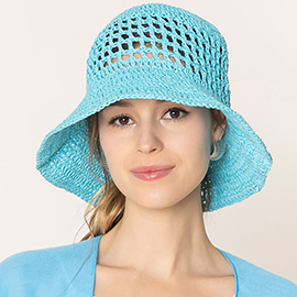 Open Weave Solid Straw Bucket Hat