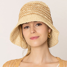 Two Tone Stripe Straw Bucket Hat