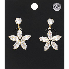 CZ Stone Flower Dangle Evening Earrings