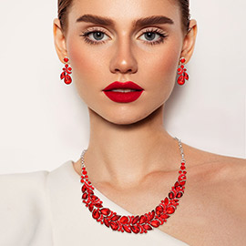 Teardrop Stone Cluster Embellished Evening Necklace