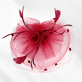 Flower Feather Mesh Bow Fascinator / Headband