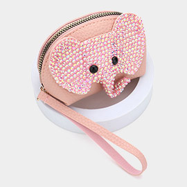 Studded Elephant Mini Pouch Wristlet Bag