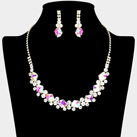 Glass Crystal Stone Cluster Pointed Rhinestone Paved Necklace