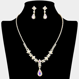 Teardrop Stone Pointed Rhinestone Paved Necklace