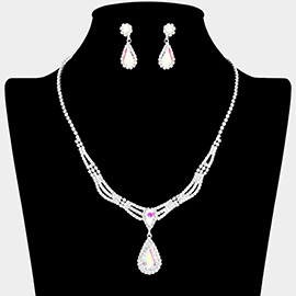 Teardrop Stone Pointed Rhinestone Paved Necklace