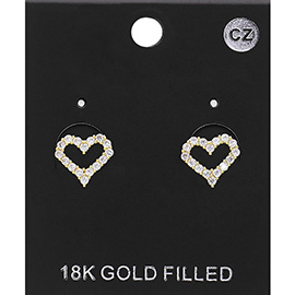 18K Gold Filled CZ Stone Paved Open Heart Stud Earrings