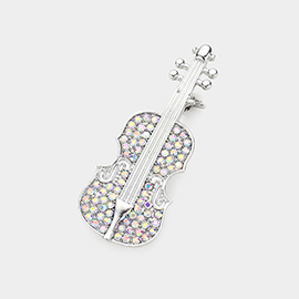 Stone Embellished Violin Pin Brooch