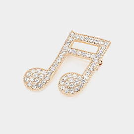 Stone Embellished Musical Note Pin Brooch