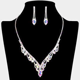 Marquise Stone Pointed Rhinestone Paved Necklace