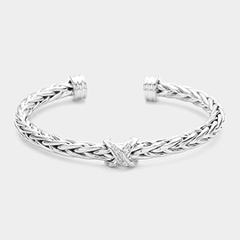 CZ Embellished Crisscross Metal Cuff Bracelet