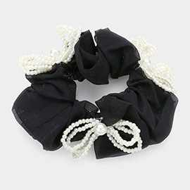 Pearl Bow Pointed Metallic Mesh Scrunchie Hair Band