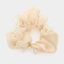 Pearl Bow Pointed Metallic Mesh Scrunchie Hair Band