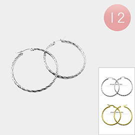 12PAIRS - Textured Stainless Steel Hoop Pin Catch Earrings