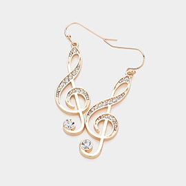 Stone Paved Treble Clef Dangle Earrings