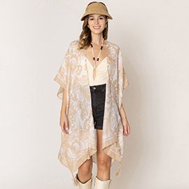 Two Tone Floral Print Kimono Poncho