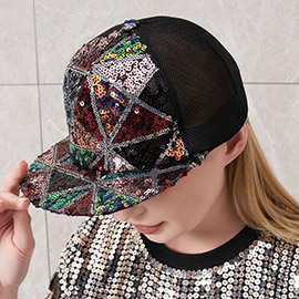 Bling Triangle Sequin Mesh Back Baseball Cap